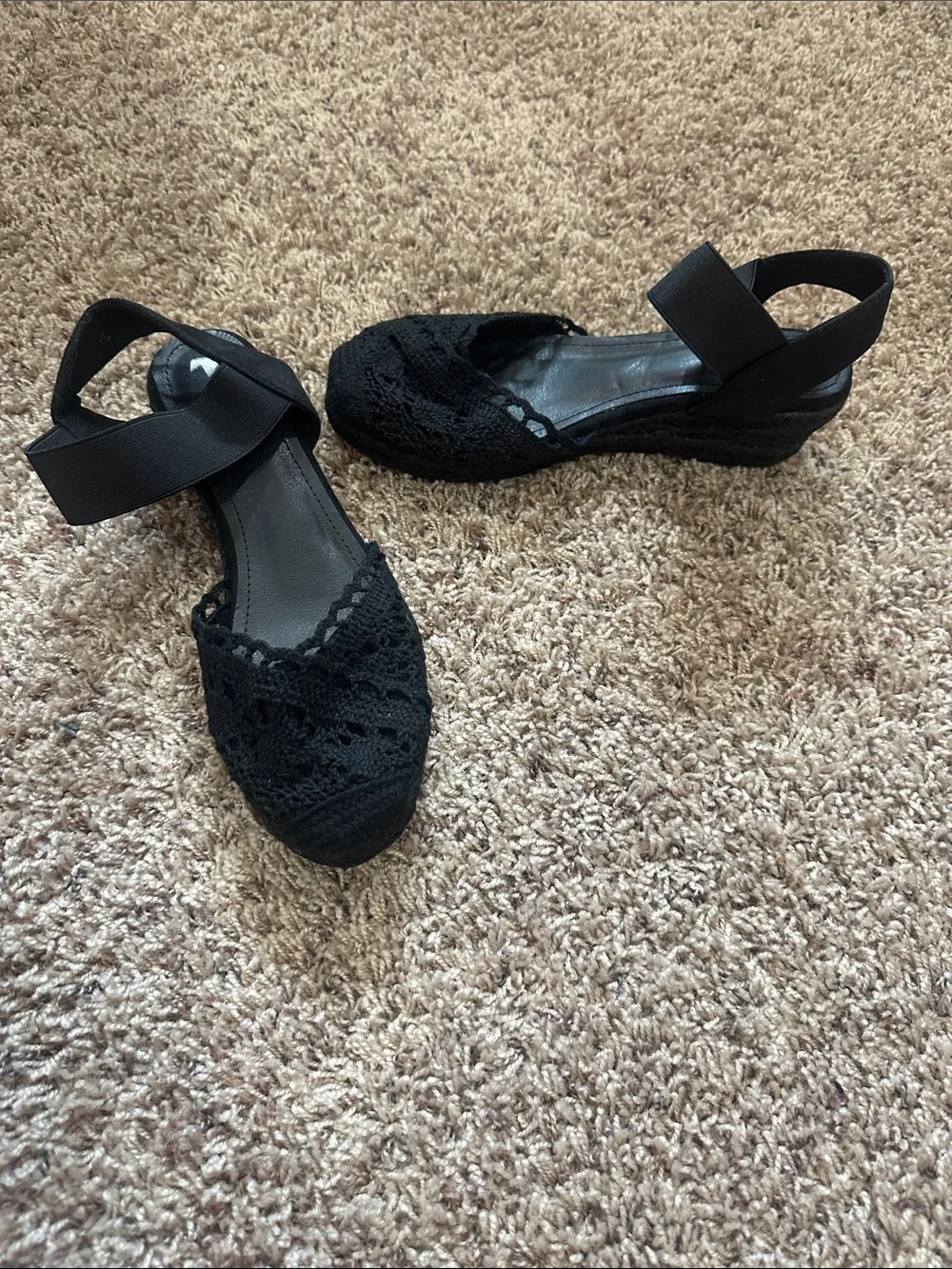 NEW Black Lace Espadrille Wedge Sandals - Women size 38